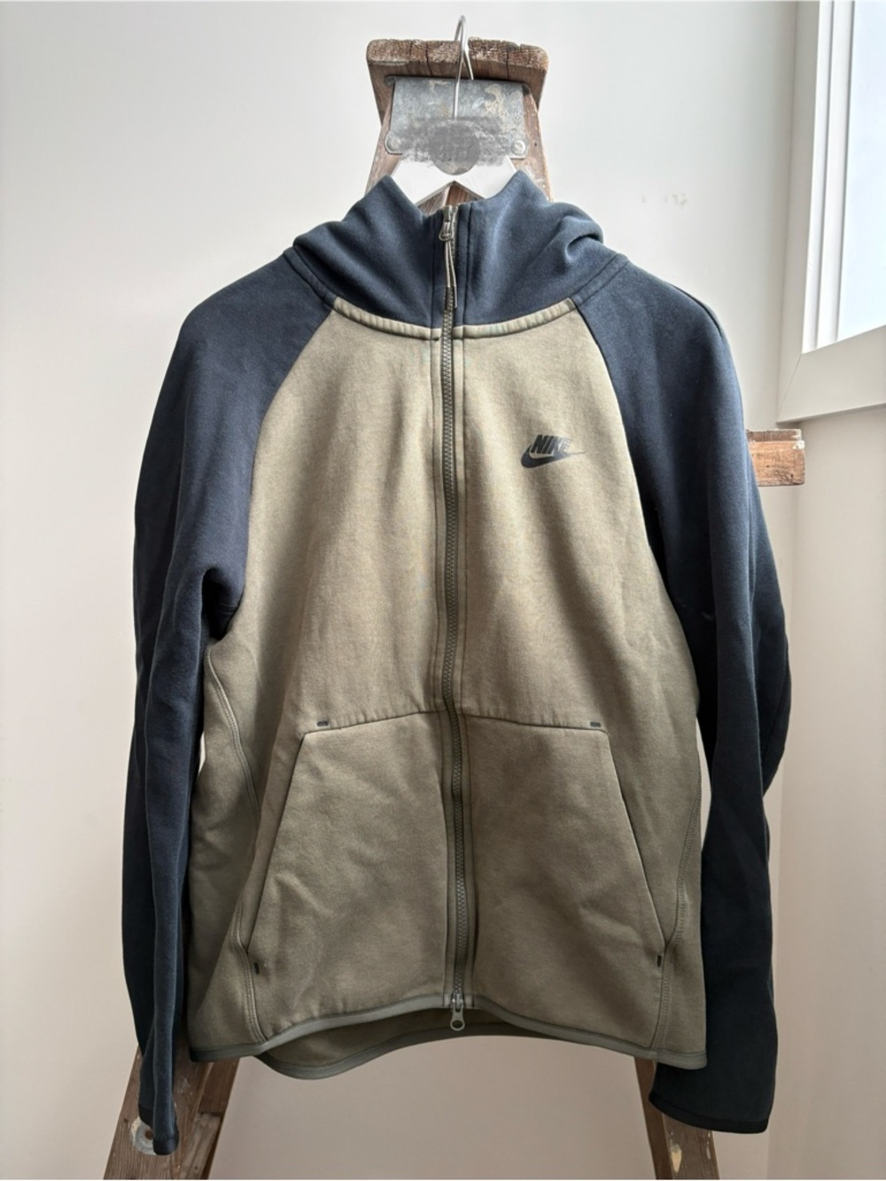 Nike Men’s Tech Fleece Two-Tone Full-Zip Hoodie Jacket - Olive/Black